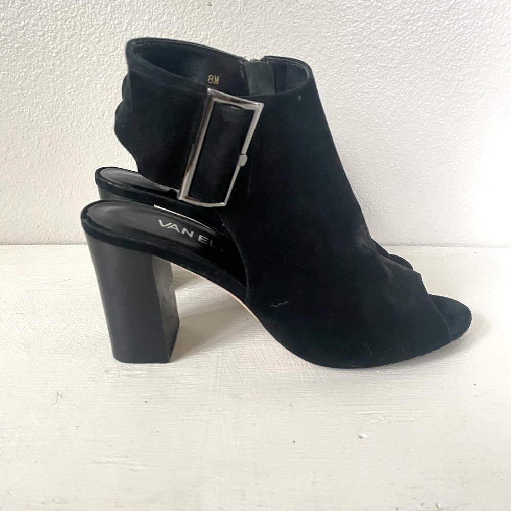 Van Eli Black Suede Block Heel Shooties Size 8